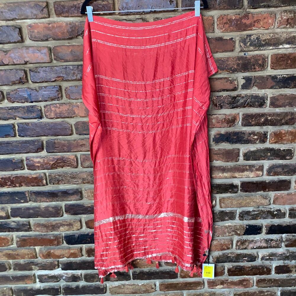 NWT Grishti Red Metallic GOLD Rectangle Oversized Scarf Women's